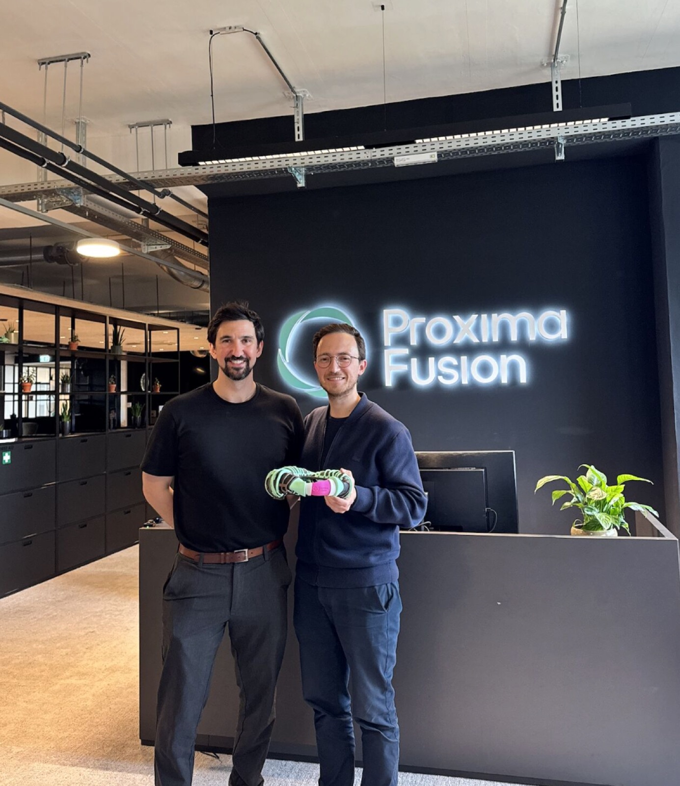 Dr Ben Miles with Proxima Fusion co-founder and CEO Francesco Sciortino at their Munich HQ